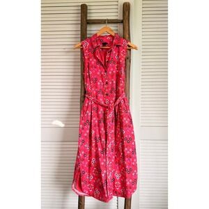 Ann Taylor Shirt Dress Womens 4 Red Floral Excellent Linen Blend Sleeveless